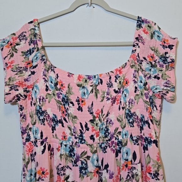 Torrid Floral Smocked Gauzy High Low Dress 2X Easter Spring Summer Pink Floral - Picture 10 of 15